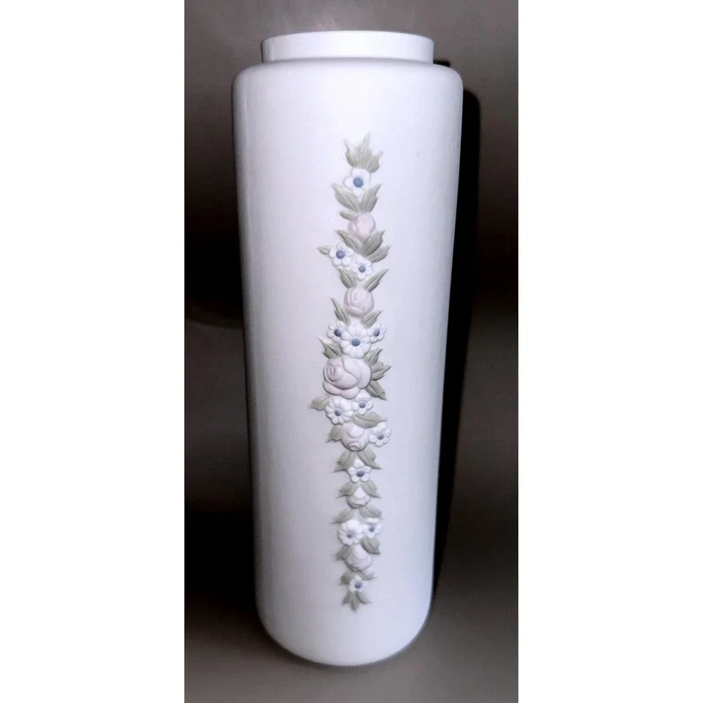 Cylinder Vase has Pastel Vertical Floral Reliefs - Bavaria Schumann Arzberg 9.5